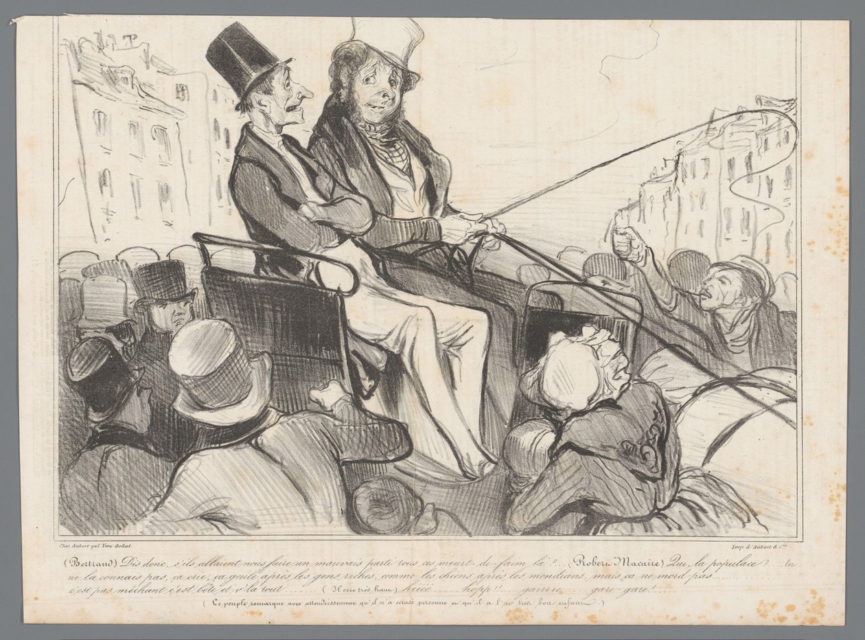 Bertrand és Robert-Macaire egy emberekkel körülvett hintóban alkotó: Honoré Daumier