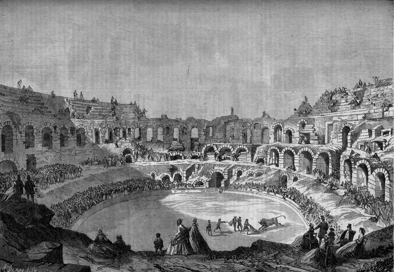 Bikaviadal: bikaversenyek (bikaviadalok) Nimes ősi arénáiban (Gard, 30) a spanyol „El Tato” matadorral, május 10. alkotó: Honoré Daumier