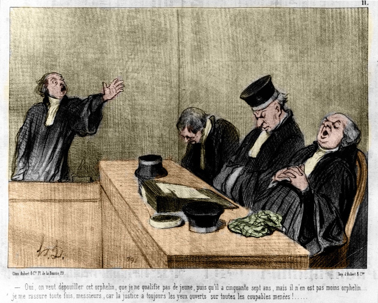 Daumier rajzfilmje: Serie „Les Gens de Justice”” megjelent a „Charivari”-ban, 1845.08.15. Egy ügyvéd alszik a bíróságon. alkotó: Honoré Daumier