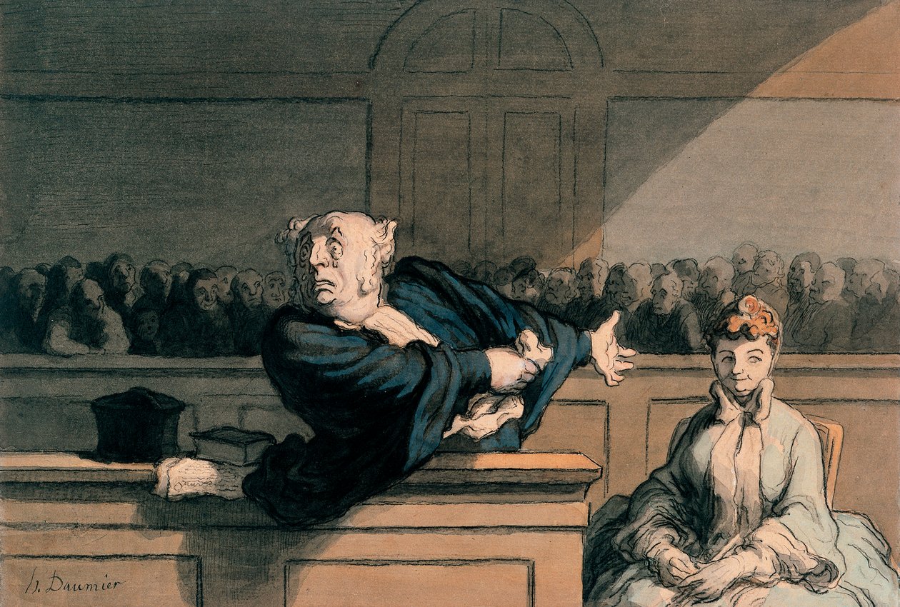 Counsel for the Defense (The Advocate), 1862-65 körül (toll és tinta, szén, zsírkréta és akvarell papíron) alkotó: Honoré Daumier