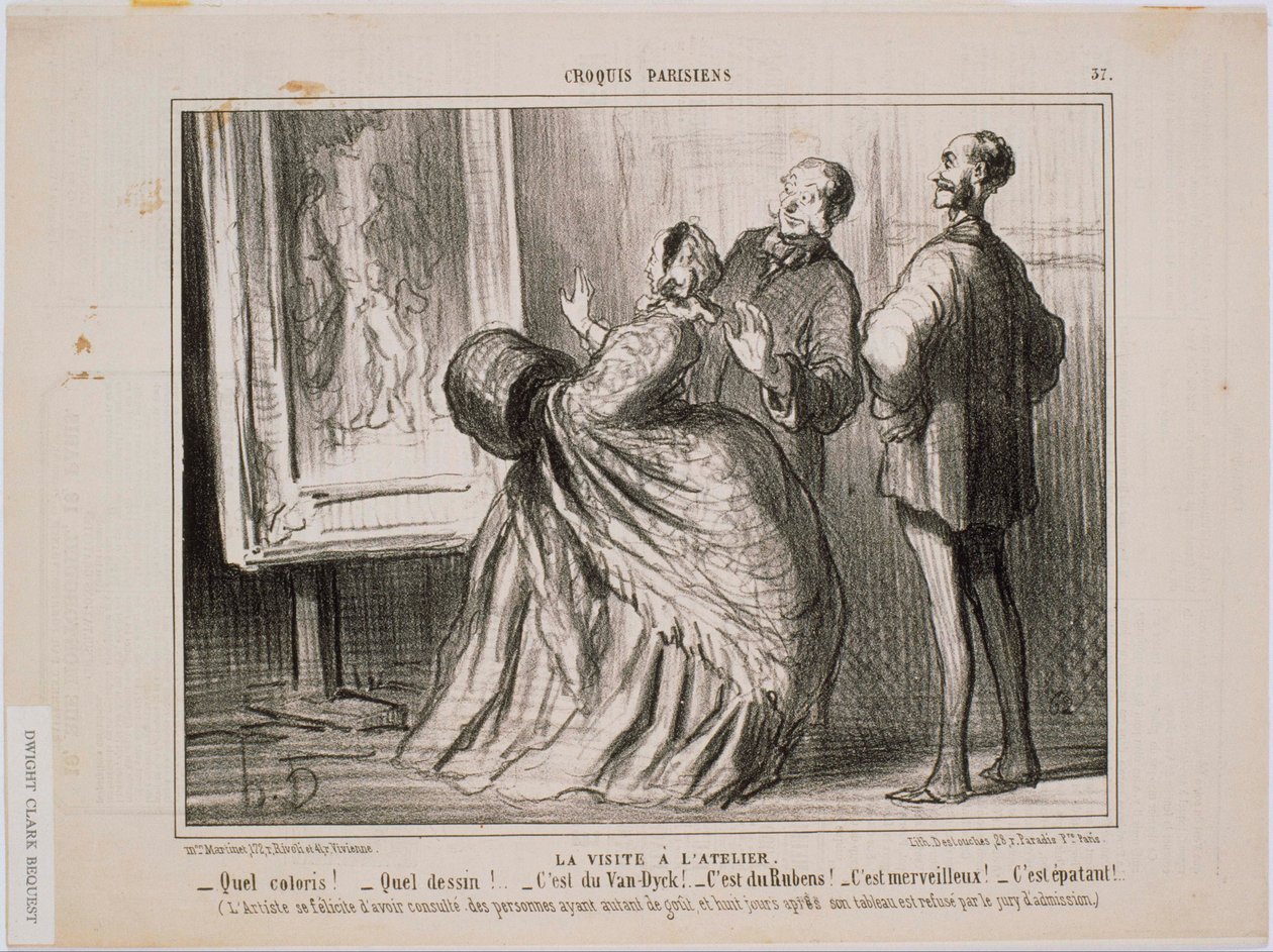 Párizsi vázlatok: Látogatás a műteremben: Micsoda színek! Micsoda rajzok! Ez igazi Van Dyck! alkotó: Honoré Daumier