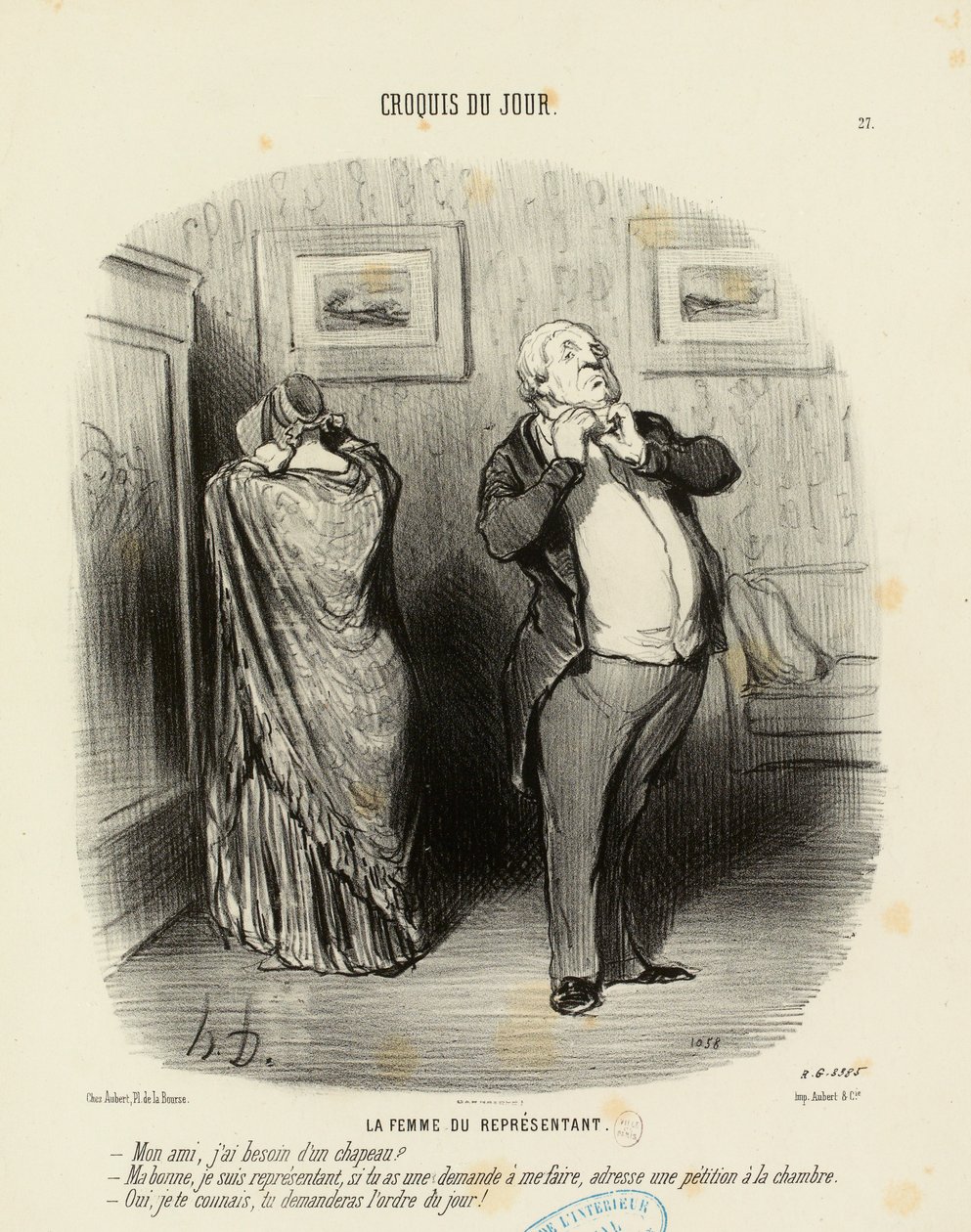 Croquis du Jour 27. sz.: A képviselő felesége. - Barátom, szükségem van egy kalapra? alkotó: Honoré Daumier