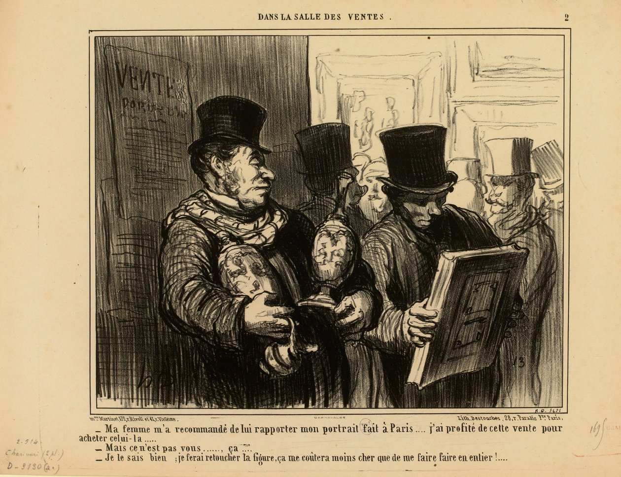 Az árverési teremben, 2. sz.: A feleségem meghagyta, hogy vigyem haza neki a portrémat... alkotó: Honoré Daumier