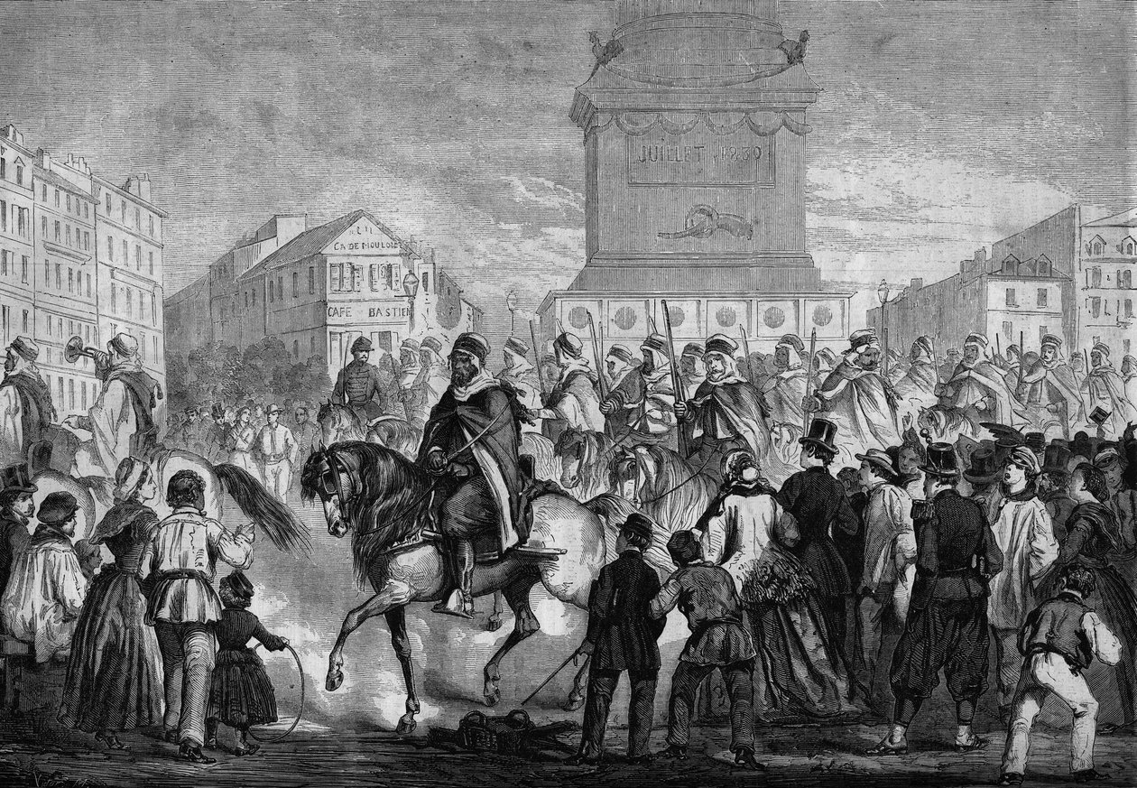 Az algériai gyarmati hadsereg szpáhik felvonulása Párizs utcáin (átjáró a Place de la Bastille-n) alkotó: Honoré Daumier