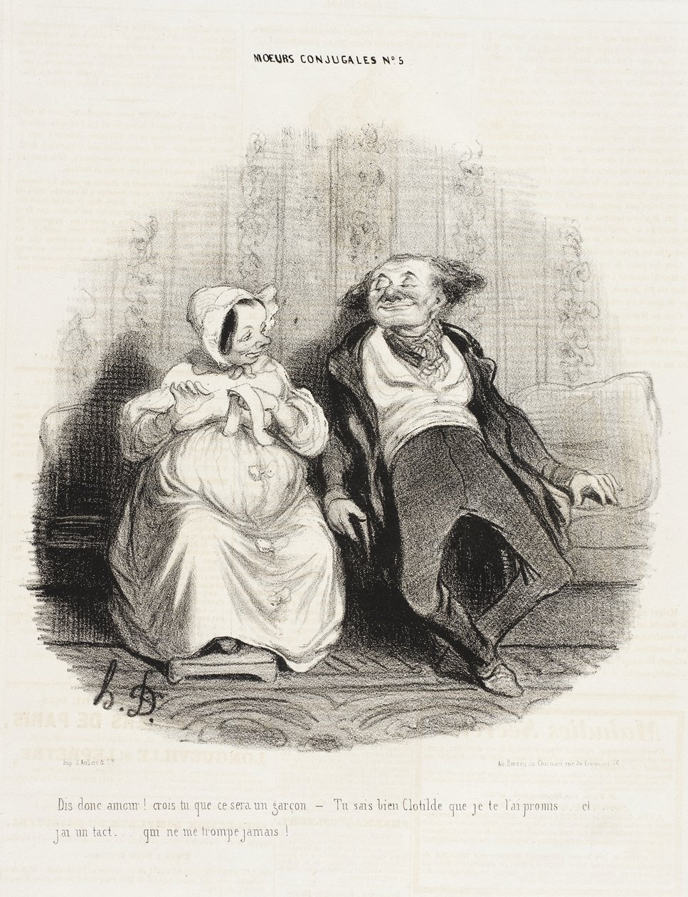 Mondd csak, szerelmem! Szerinted fiú lesz? alkotó: Honoré Daumier