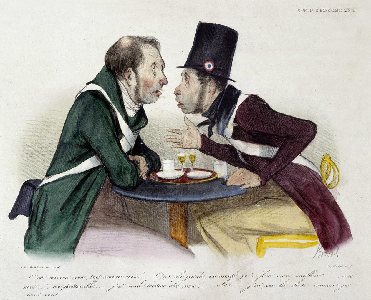 Bisztró megbeszélése nemzetőrök között - Daumier alkotó: Honoré Daumier