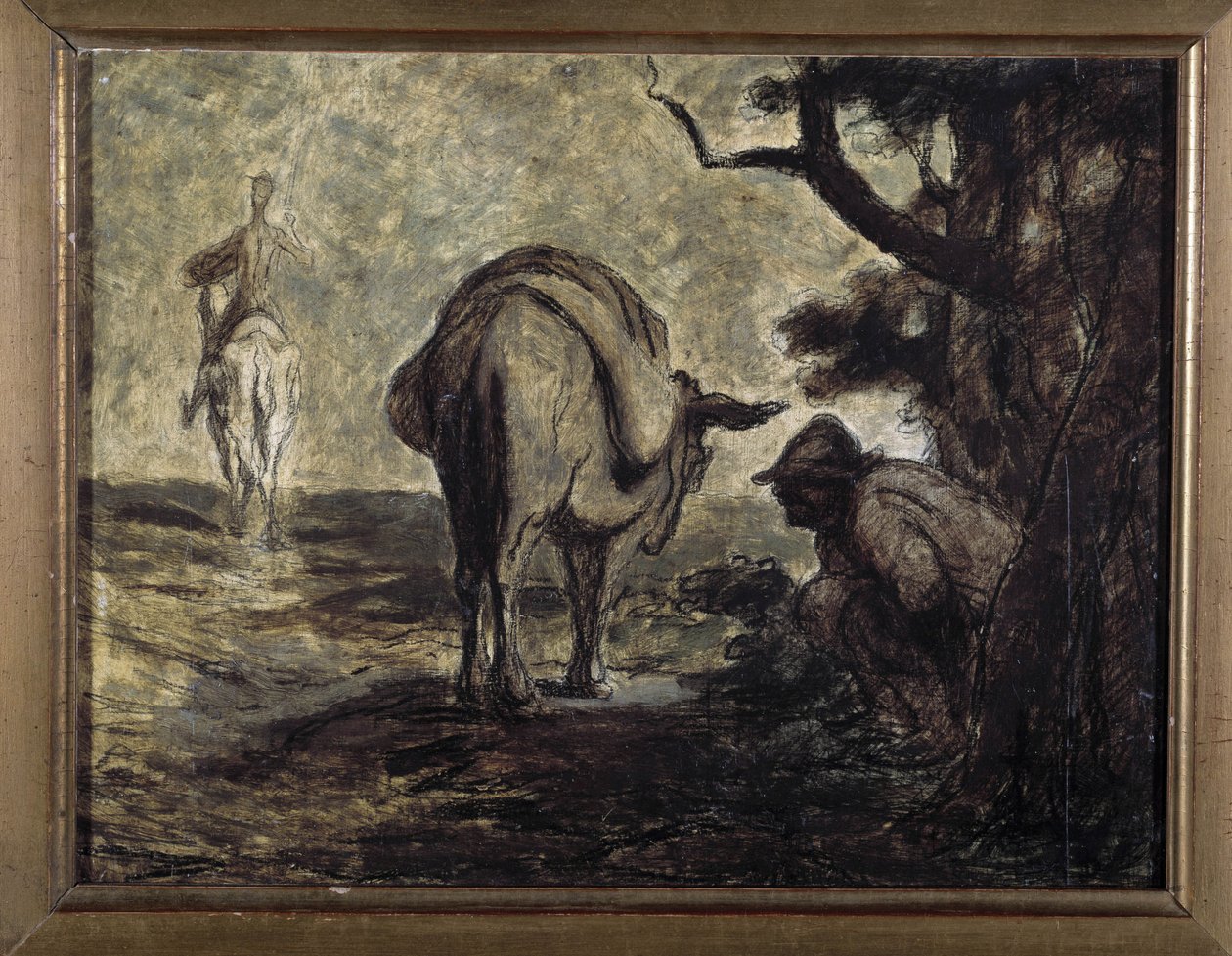 Don Quijote és Sancho Panza. Illusztráció Miguel Cervantes Don Quijote de la Mancha (A zseniális Hidalgo Don Quijote de la Mancha) regényéből. Honore Daumier (1808-1879) festménye. Olajfestmény. Nap. 24x31 Musee des Beaux Arts, Palais Longchamp alkotó: Honoré Daumier