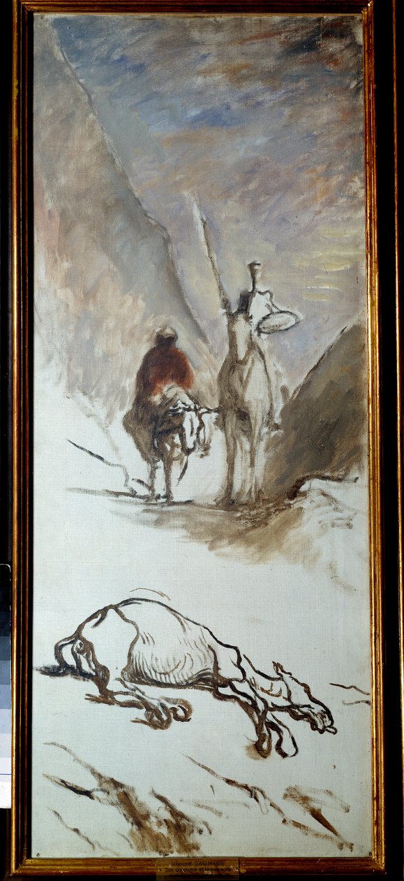 Don Quijote és a halott öszvér Illusztráció Miguel Cervantes „Don Quijote de la Mancha” (El ingenioso Hidalgo Don Quijote de la Mancha) című regényéből. Honore Daumier (1808-1879) festménye. 19. századi V. 1,32x0,54 m. alkotó: Honoré Daumier