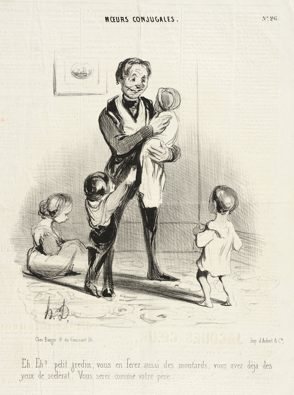 Eh! Eh!... kis gazfickó, te is csinálsz majd ilyen kölyköket... alkotó: Honoré Daumier