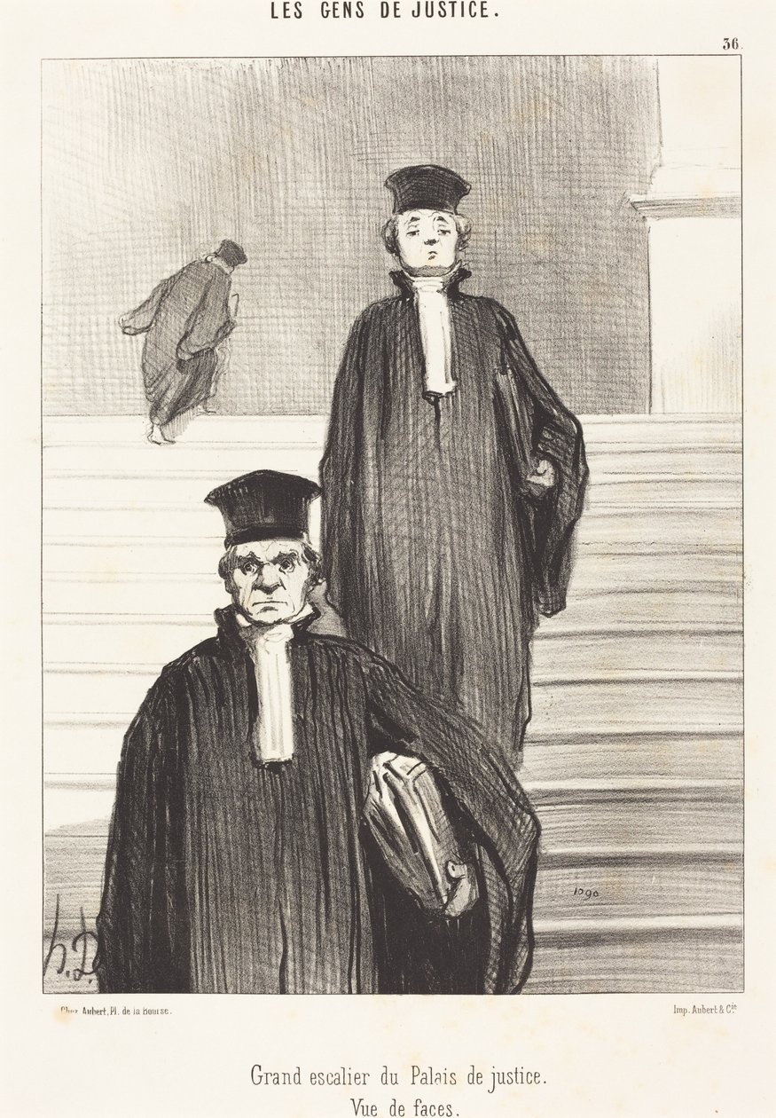 Az Igazságügyi Palota nagy lépcsőháza. Elölnézet alkotó: Honoré Daumier