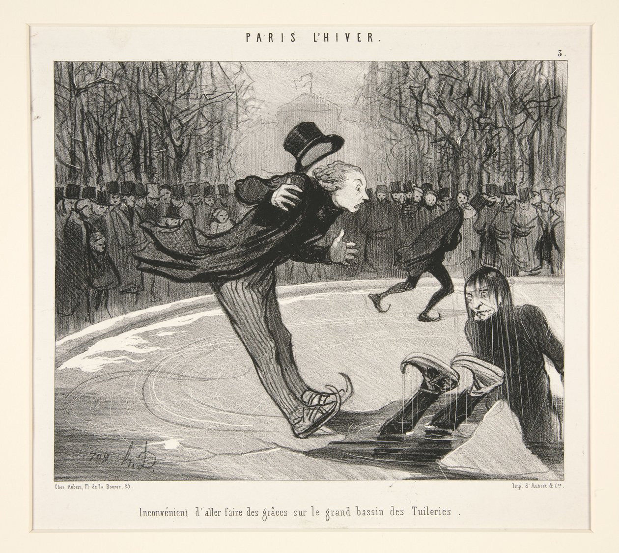 Kellemetlenség a Tuileriák nagy medencéjénél való kecseskedésben, a Téli Párizs sorozatból alkotó: Honoré Daumier