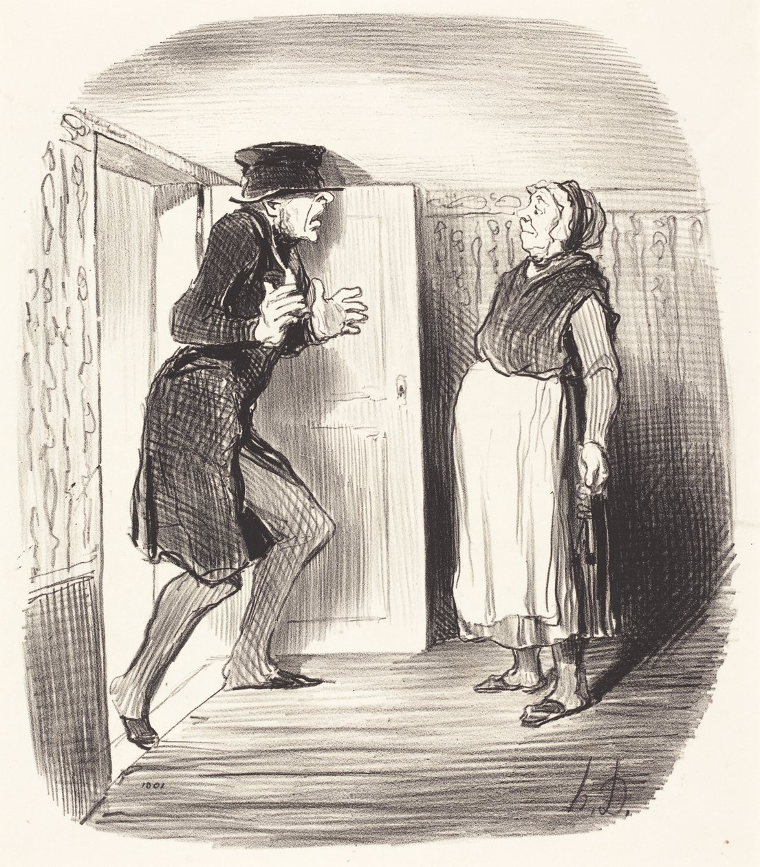 Hátránya, ha elővigyázatosság nélkül felkeresi a magasföldszintet... alkotó: Honoré Daumier