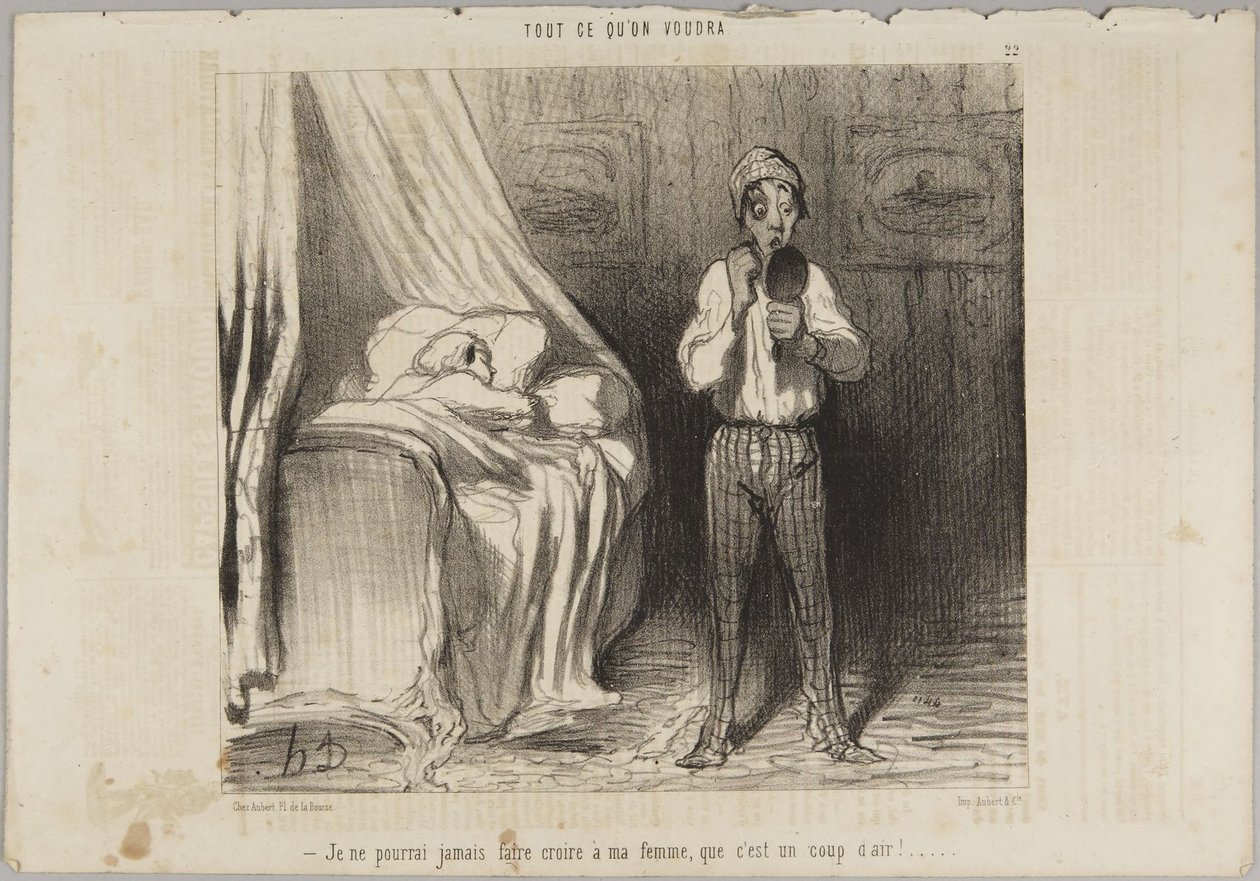 Soha nem fogom tudni elhitetni a feleségemmel, hogy huzat volt!, 22. szám a Le Charivari Minden, amit csak akarnak című sorozatából alkotó: Honoré Daumier