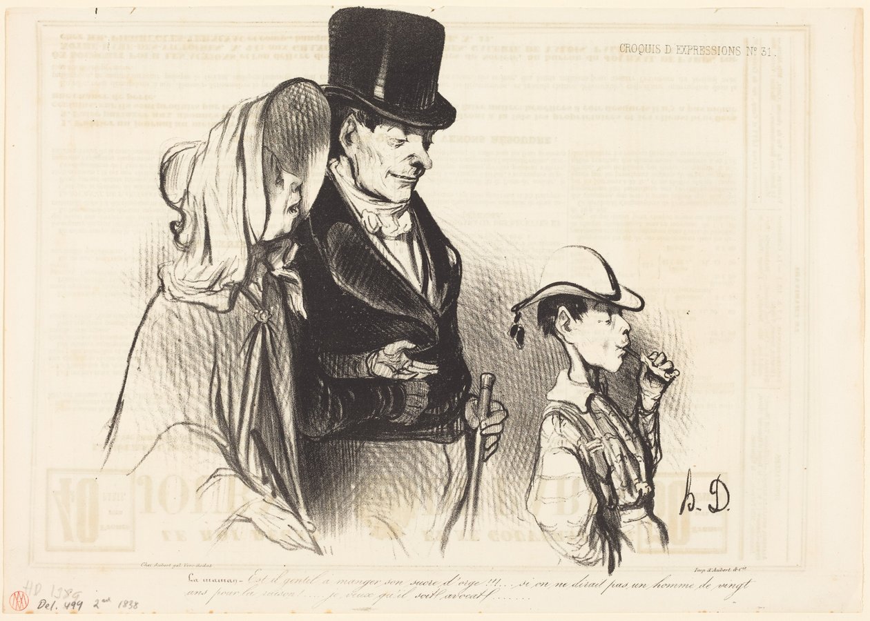 Az anya - Ugye aranyos, ahogy az árpacukrát eszi!... alkotó: Honoré Daumier