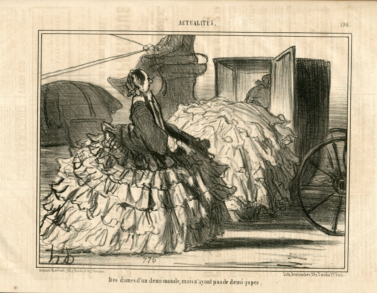 Le Charivari, Satiric in B & B, kb. 1855_5_11: Hírek n* 190. A demi-monde hölgyei, de nem szoknyák. - Divat, közlekedés, krinolinok - Honore Daumier (1808-1879) női illusztrációja alkotó: Honoré Daumier