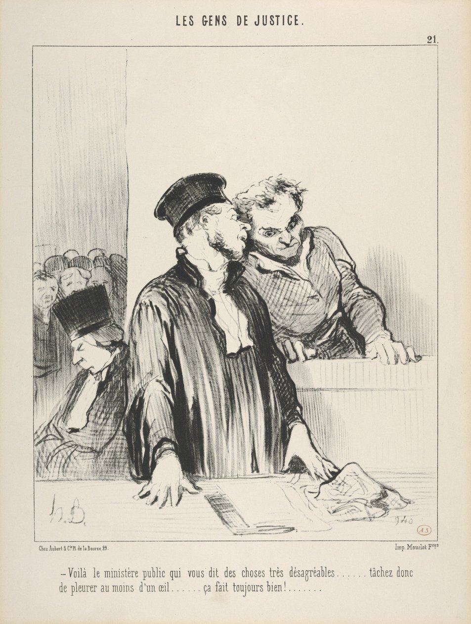 Az igazságszolgáltatás emberei, 21. tábla, „Itt van az ügyészség, amely nagyon kellemetlen dolgokat mond önnek” alkotó: Honoré Daumier