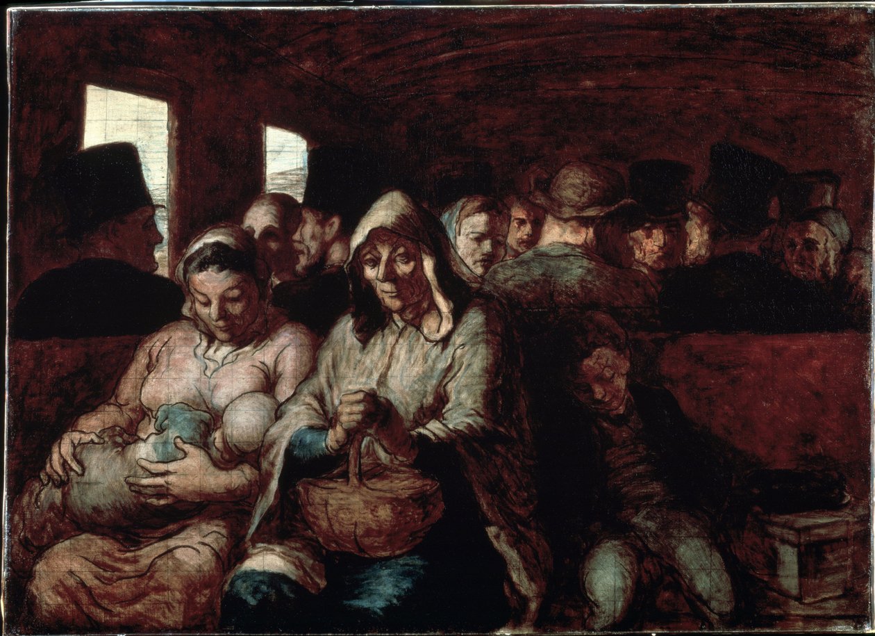 ""The Third Class Wagon"" (A Harmadik osztályú kocsi) Két népszerű társadalmi származású anya, egy vonaton gyermekeikkel. Honore Daumier (1808-1879) festménye 1862-1864 Szépművészeti Múzeum, Ottawa, Kanada alkotó: Honoré Daumier