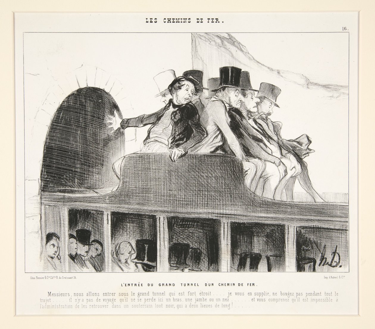 A nagy vasúti alagút bejárata, a „Les Chemins de Fer” című sorozatból, a Le Charivari folyóiratban, 1844. március 22. alkotó: Honoré Daumier