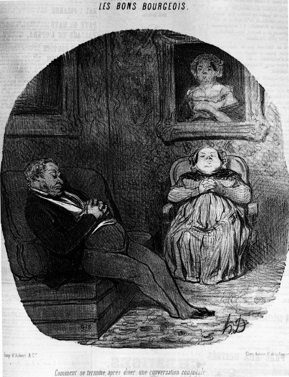 Les Bons Bourgeois: alvó pár – Daumier, „Charivari”-ban, 1846.11.05. alkotó: Honoré Daumier