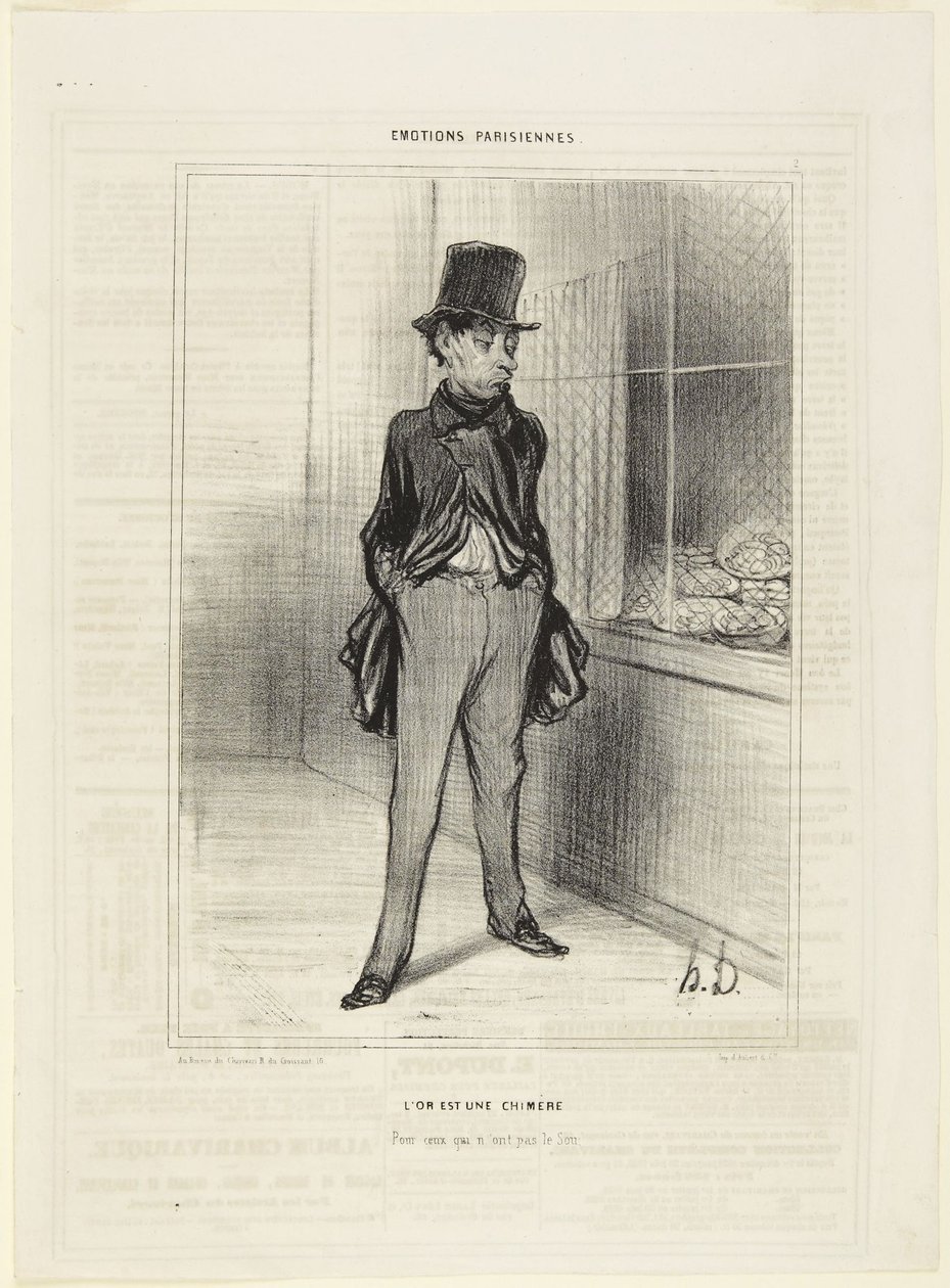 „Az arany csak egy illúzió” – a Le Charivari „Émotions Parisiennes” sorozatának 2. száma alkotó: Honoré Daumier