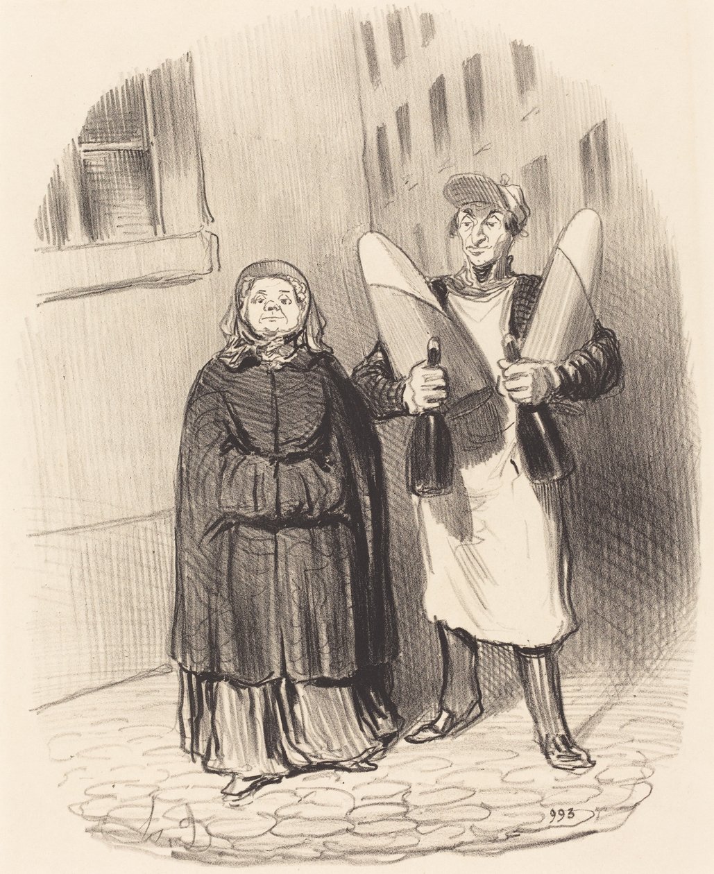 Madame Chapotard nekilát, hogy elkészítse befőttjeit alkotó: Honoré Daumier