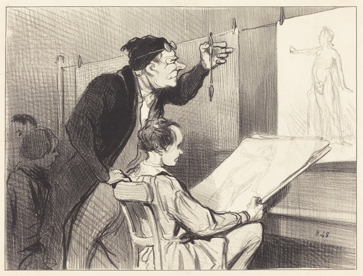 A rajztanár fáradságos és kényes feladata... alkotó: Honoré Daumier