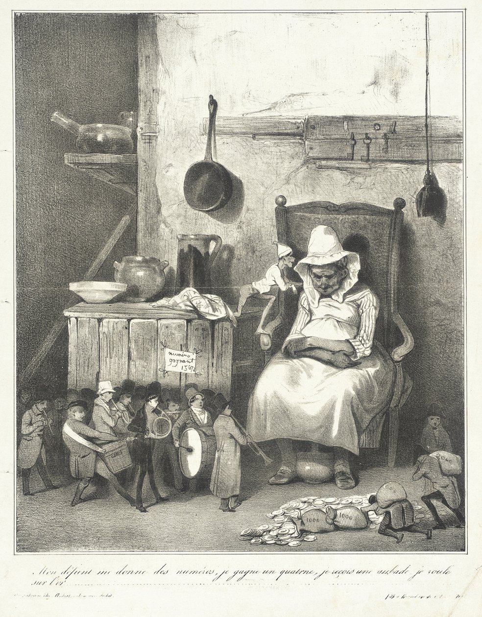 Az elhunyt férjem számokat ad nekem... alkotó: Honoré Daumier