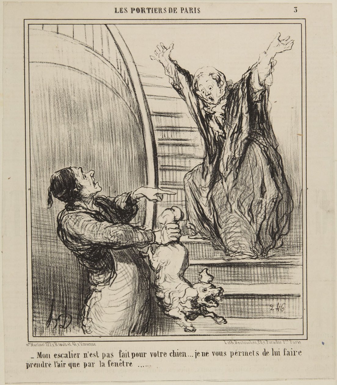 Az én lépcsőm nem az ön kutyájának készült..., 3. szám a Le Charivari Párizs kapusai című sorozatából alkotó: Honoré Daumier