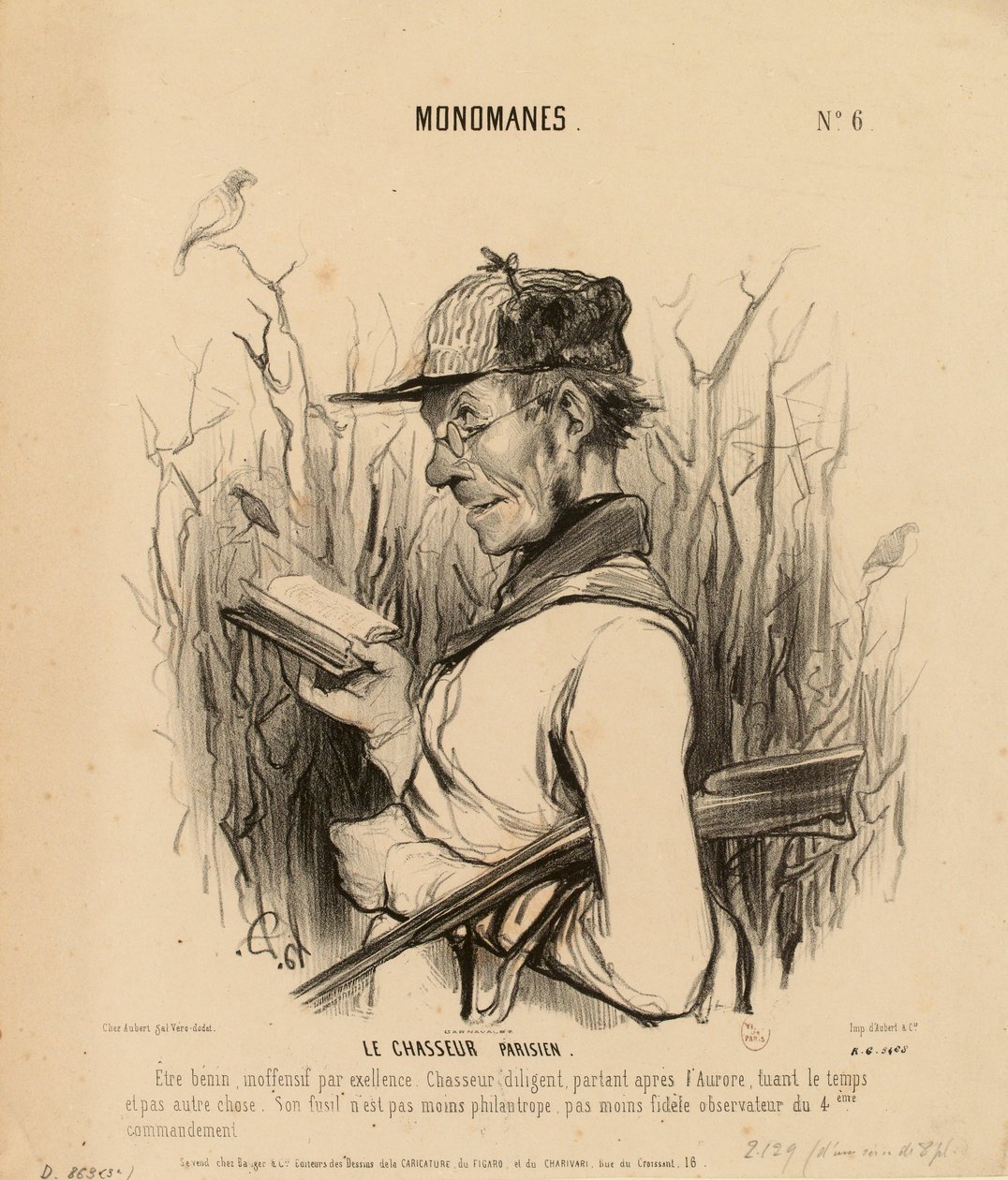 Monomániások, 6. szám: A párizsi vadász. Kiváltképp jóindulatú, ártalmatlan lény... alkotó: Honoré Daumier
