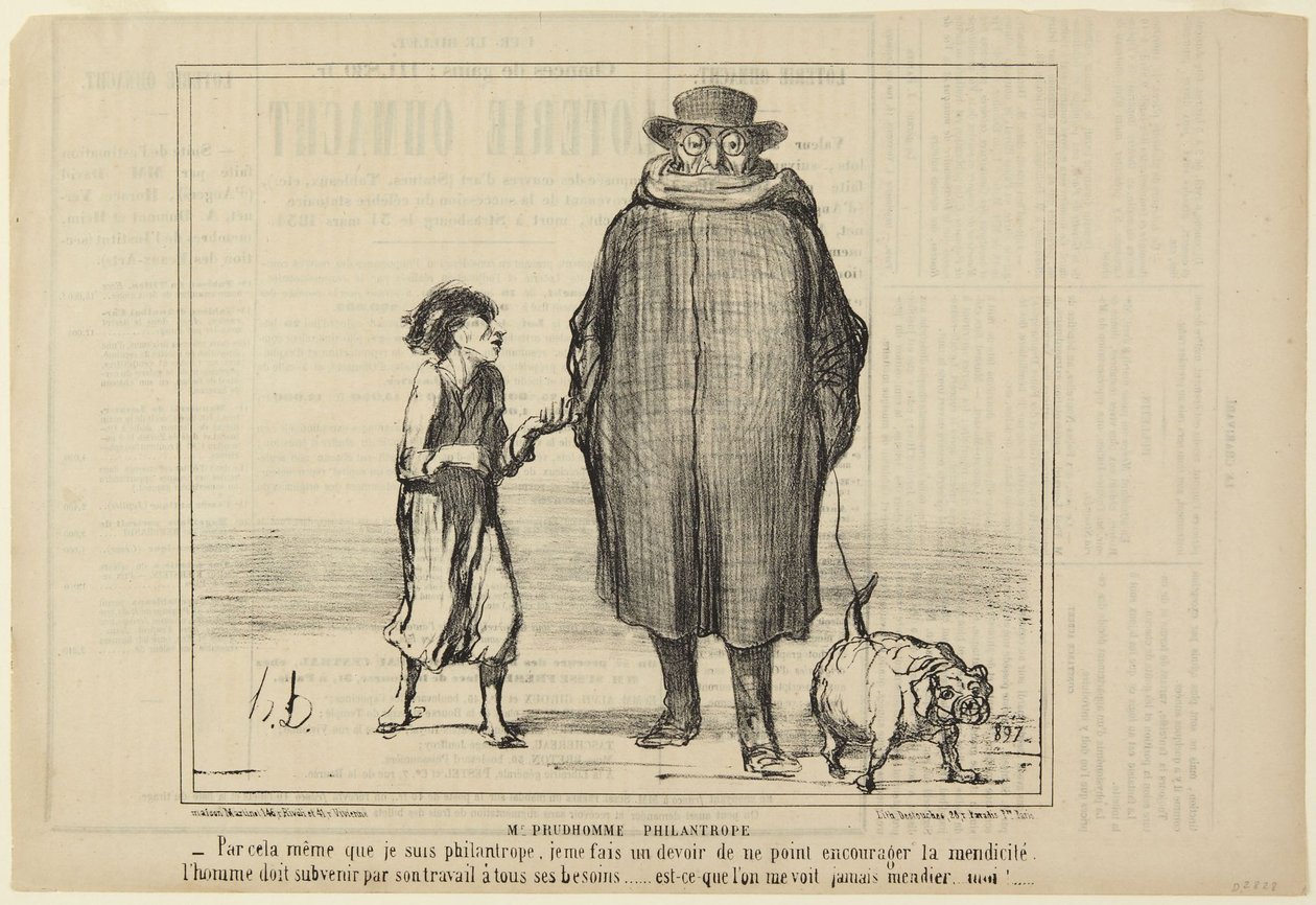 Prudhomme úr, a filantróp, az Actualités című, Le Charivari-ból származó sorozat 291. száma alkotó: Honoré Daumier