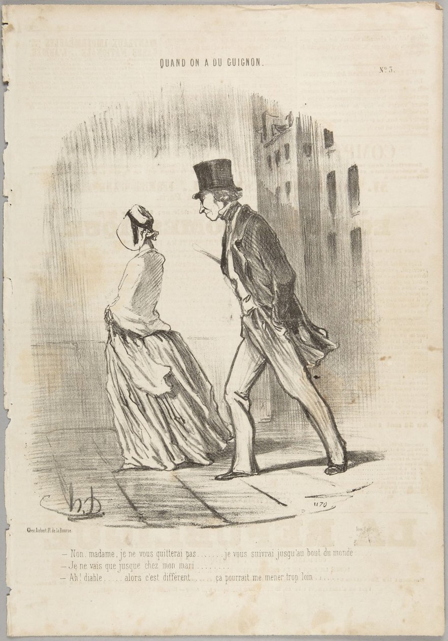 Nem, asszonyom, nem hagyom el..., a Le Charivari Amikor balszerencséje van az embernek című sorozatának 3. száma alkotó: Honoré Daumier