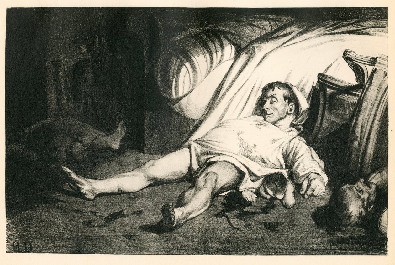 H. Daumier százhúsz litográfiája, Satirique in N & B, 1834 körül: Massacre de la rue Transnonain (Párizs) - Republicain, Holttestek, Elnyomás - Illusztráció: Honore Daumier (1808-1879) alkotó: Honoré Daumier