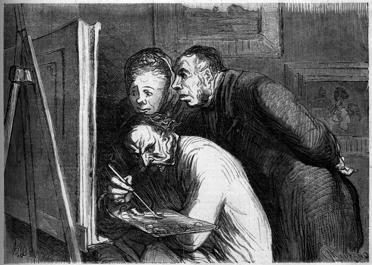 Festők és polgárok. Honore Daumier (1808-1879) rajzfilmje. Metszet a „” Le Monde Illustré”” 262. számában, 1862. április 19. alkotó: Honoré Daumier