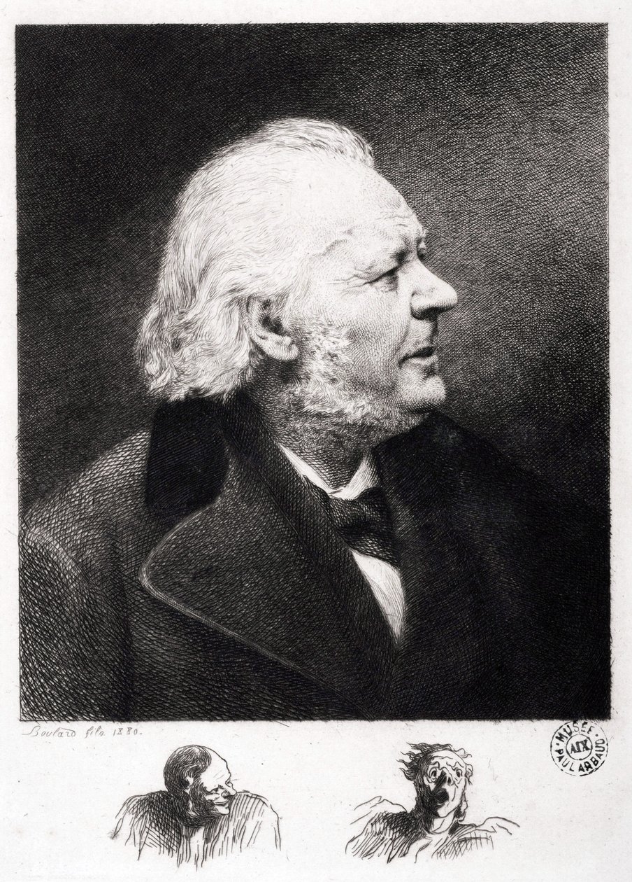 Honore Daumier (1808-1879) francia metsző, festő és szobrász portréja. Boulard fiának metszete alkotó: Honoré Daumier