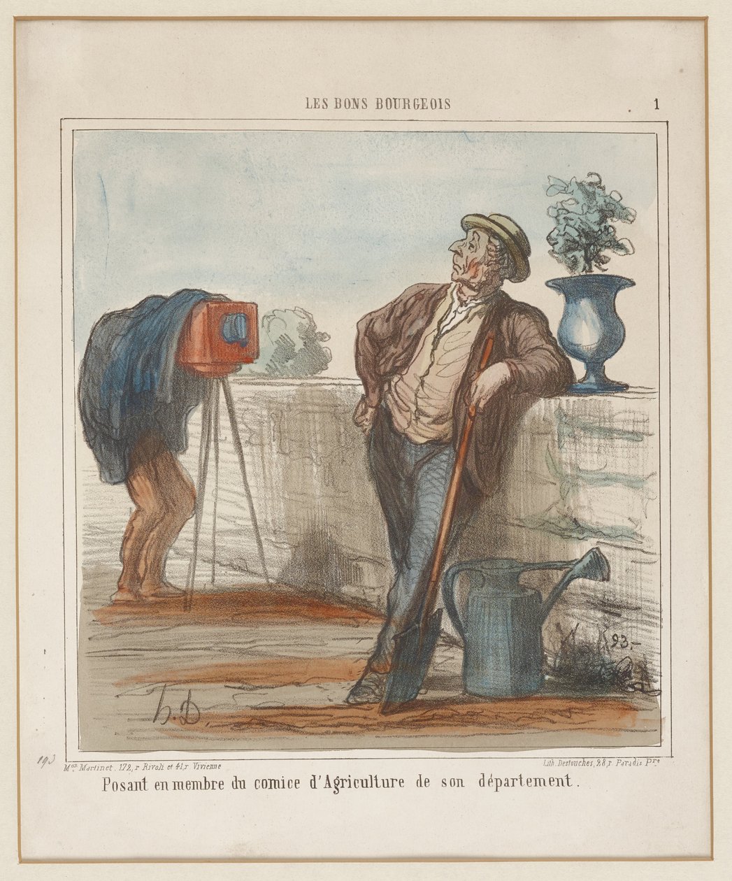 Osztálya mezőgazdasági bizottságának tagjaként pózol. (A derék polgárok, 1. sz.), a Charivari című lapból alkotó: Honoré Daumier
