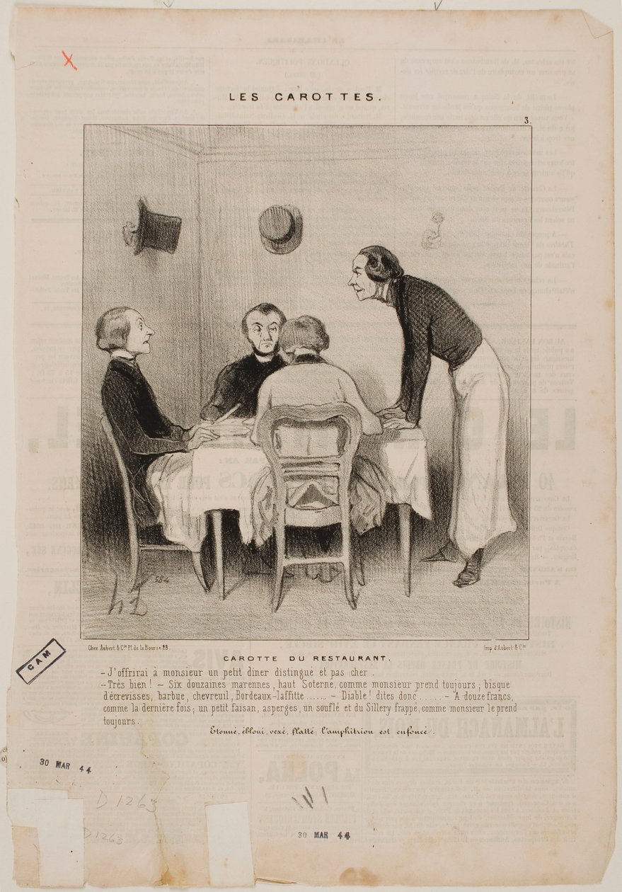 Csalás az étteremben alkotó: Honoré Daumier