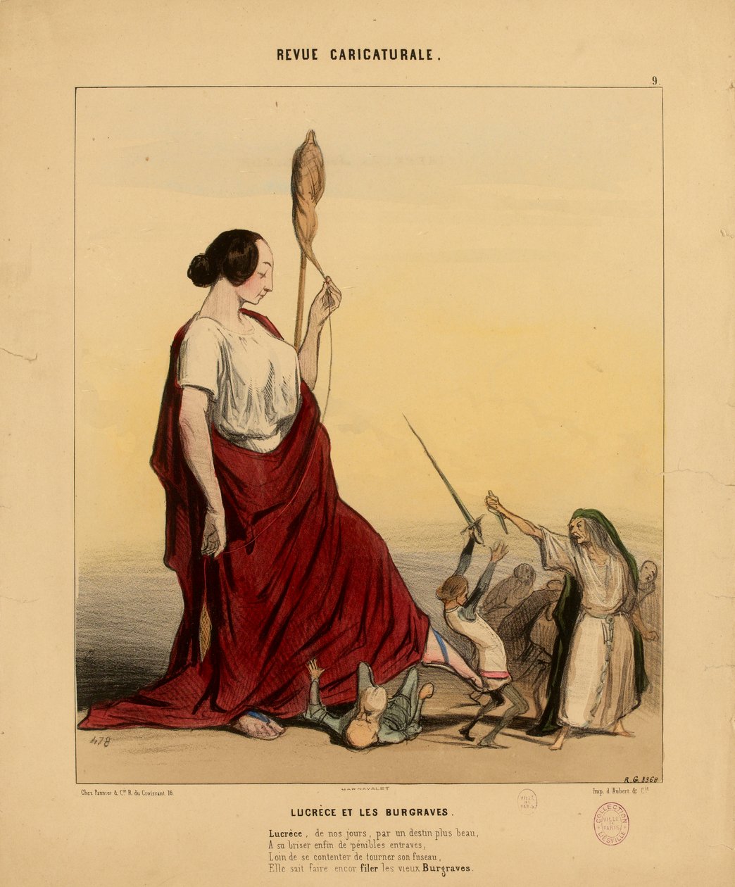 Revue Caricaturale Nr. 9: Lucrezia und die Burgraves. Lucrezia, in unserer Zeit, durch ein schöneres Schicksal... alkotó: Honoré Daumier