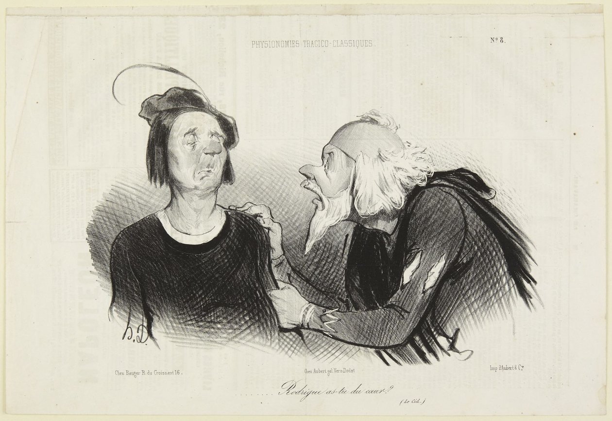 „Rodrigue, van szíved?”, 8. szám a Le Charivari Tragiko-klasszikus fiziognómiák című sorozatából alkotó: Honoré Daumier