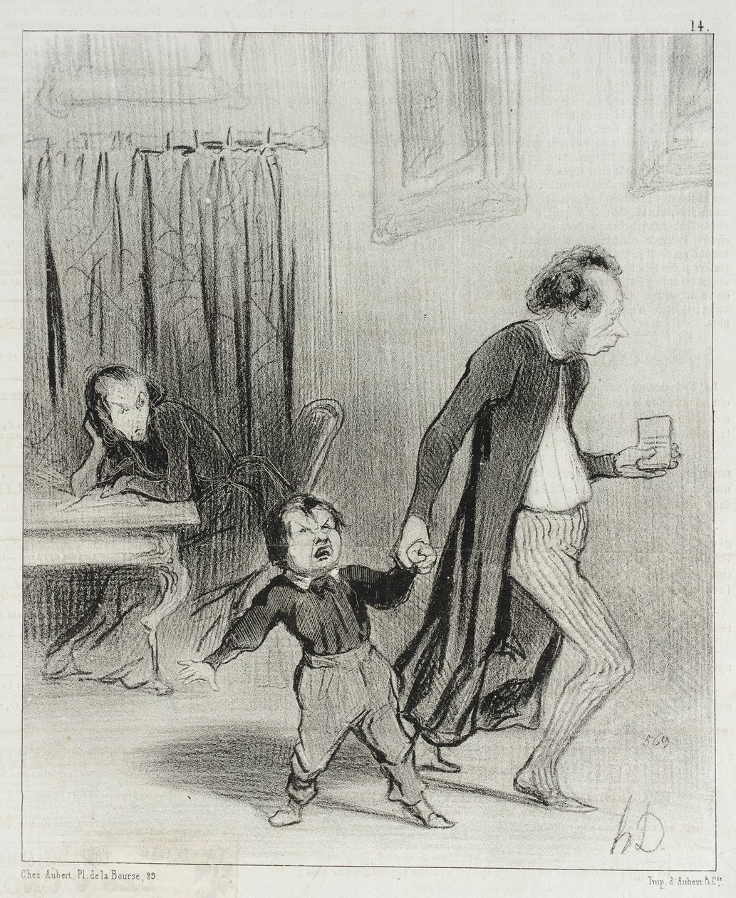 Te átkozott gyerekfosztogató!... Hagyd már, hogy békében megírjam az ódámat... alkotó: Honoré Daumier