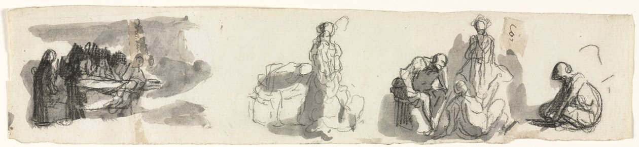 Tanulmányi lap négy alakból álló csoporttal jobbra (recto) alkotó: Honoré Daumier