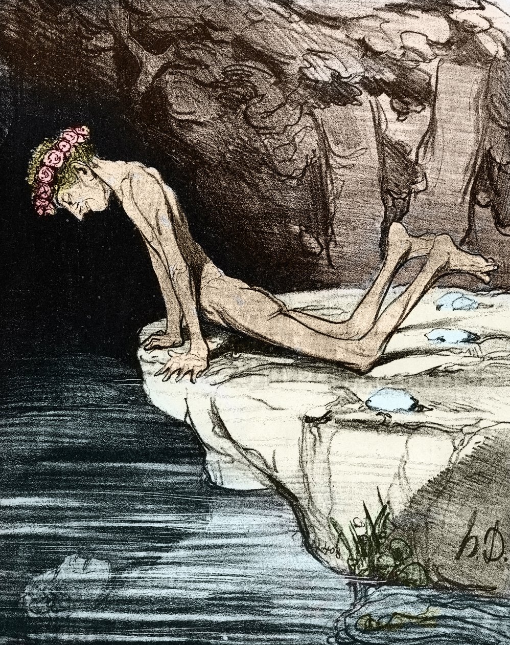 A gyönyörű Nárcisz. Honore Daumier de Salvandy (1795-1856), író, politikus és történész, valamint az Academie Française 19. századi tagja (litográfia) alkotó: Honoré Daumier