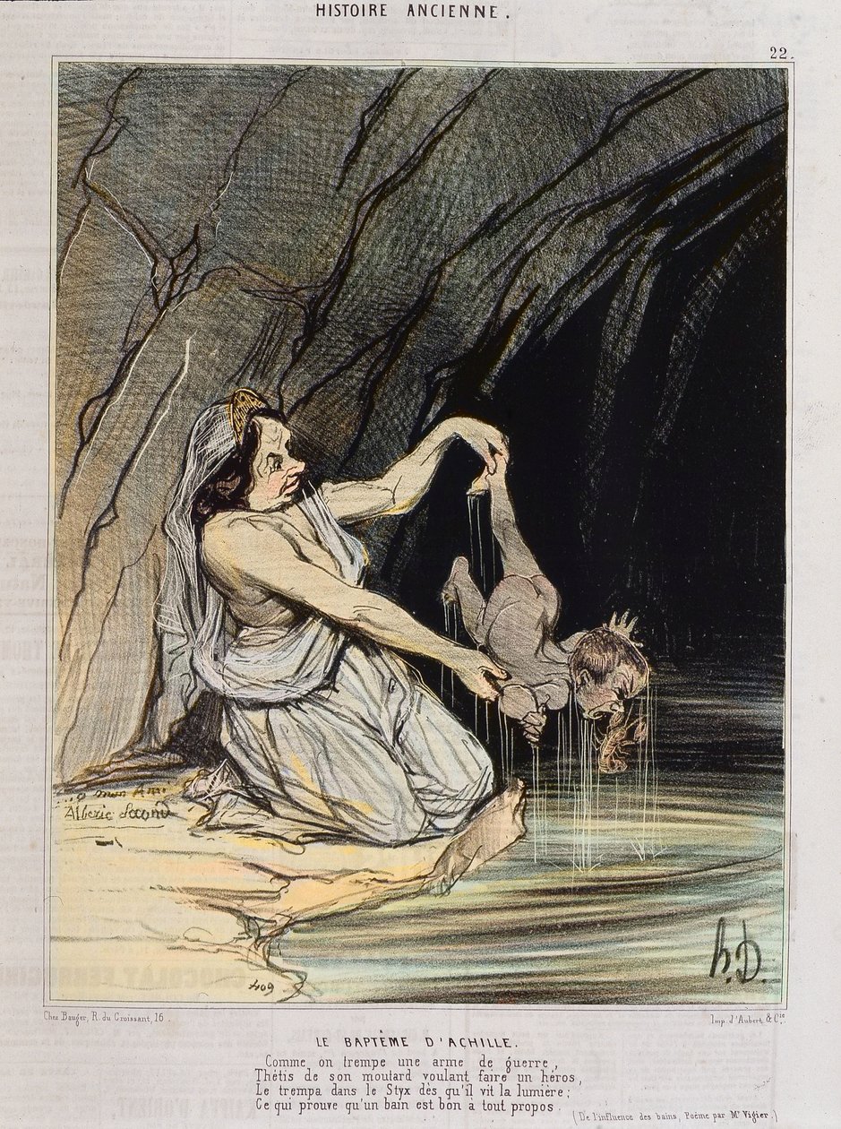 Akhilleusz megkeresztelkedése - in "" Charivari "" v.1840 - Honore Daumier alkotó: Honoré Daumier