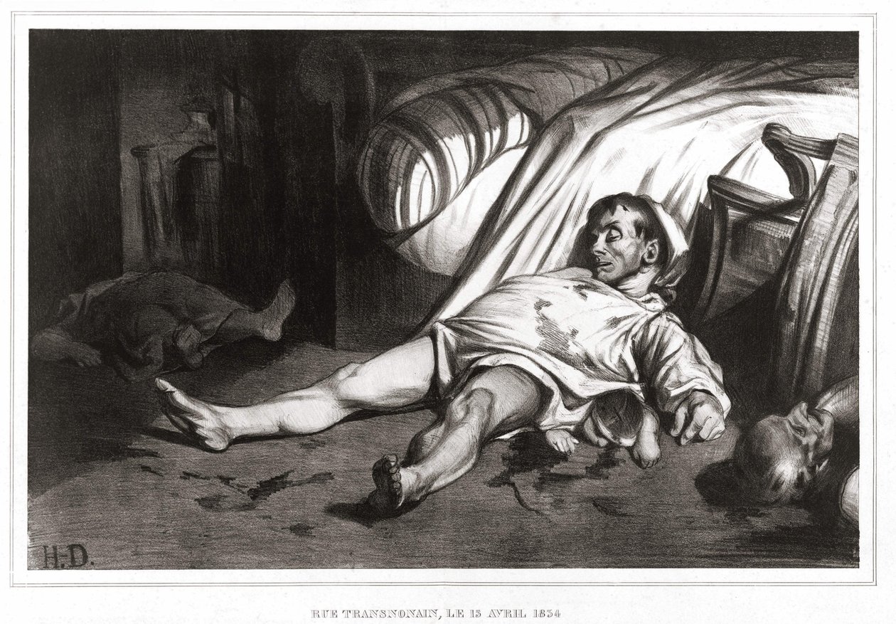 A Rue Transnonain mészárlása 1834.04.14-én (litográfia) 1837. alkotó: Honoré Daumier