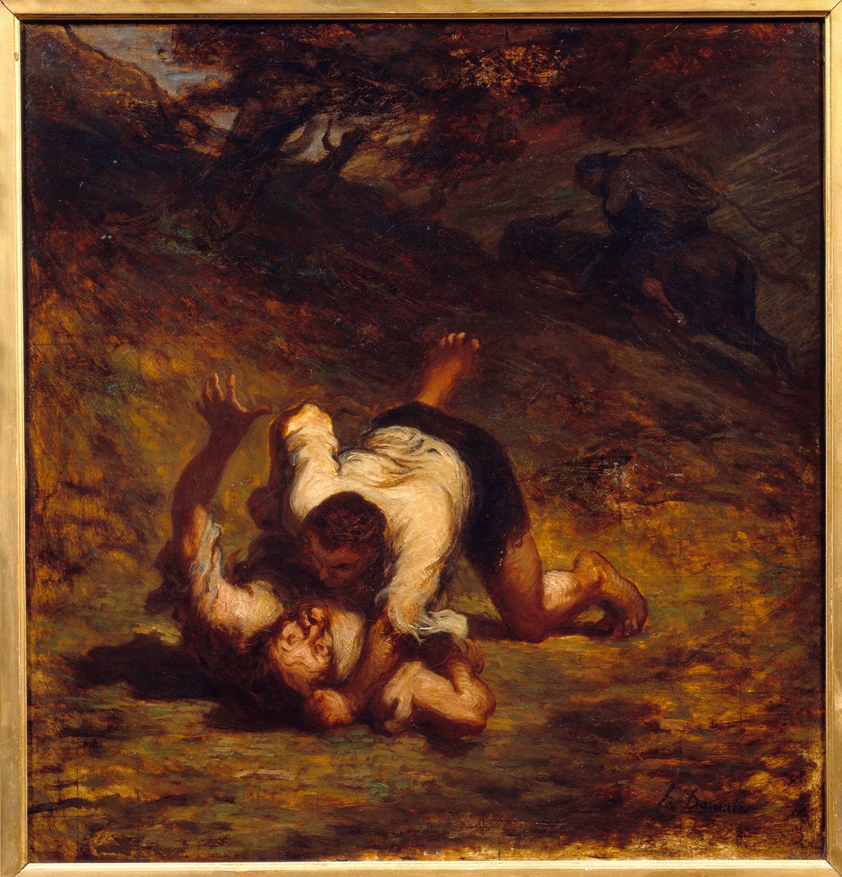 Tolvajok és szamár. Jean de La Fontaine meséjének illusztrációja. Honore Daumier festménye (1808-1879) alkotó: Honoré Daumier