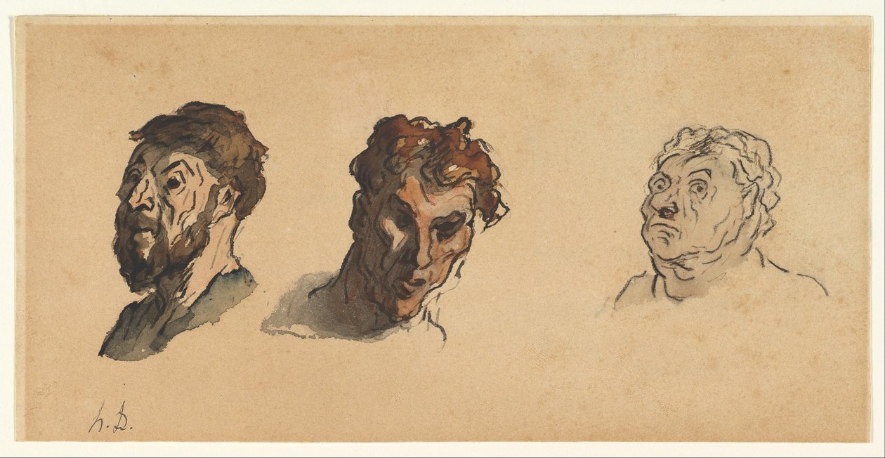 Drei männliche Köpfe alkotó: Honoré Daumier