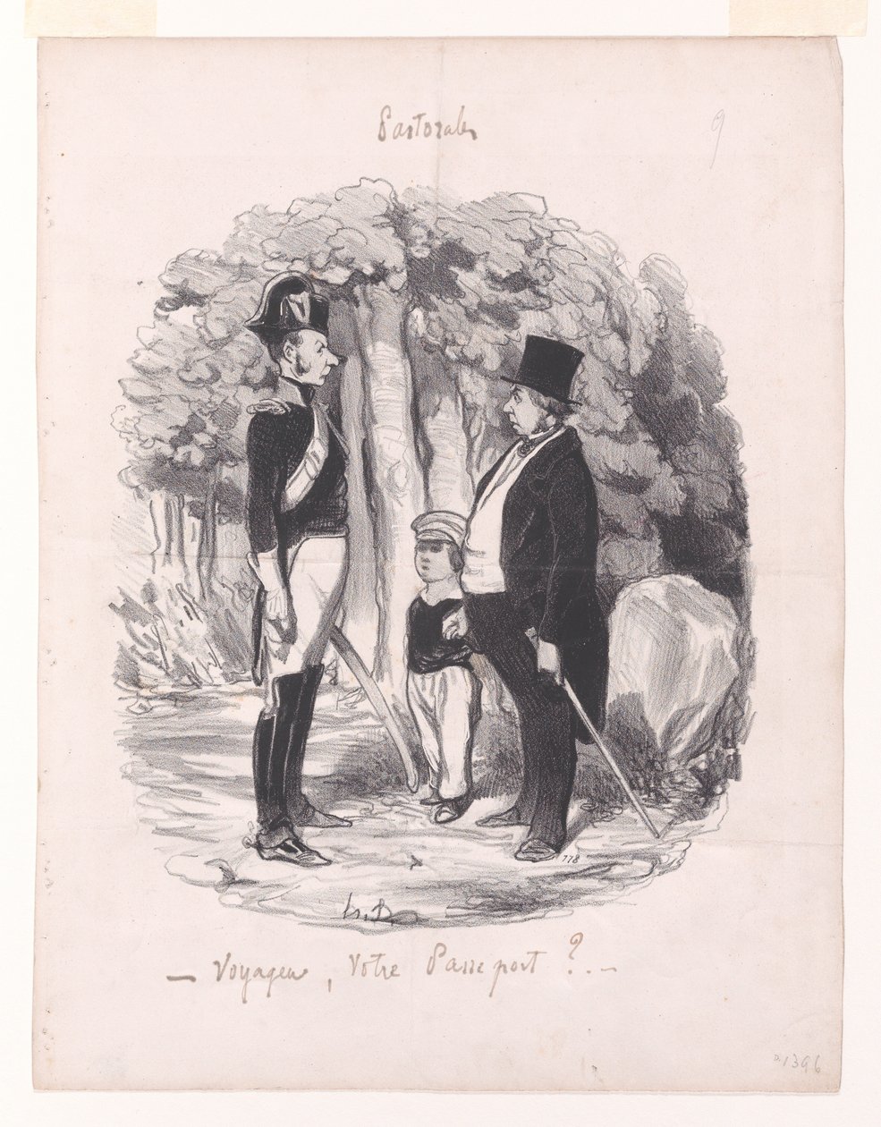 Utazó, az útlevele?, a Pásztorkölteményekből (Vidéki élet románca) alkotó: Honoré Daumier