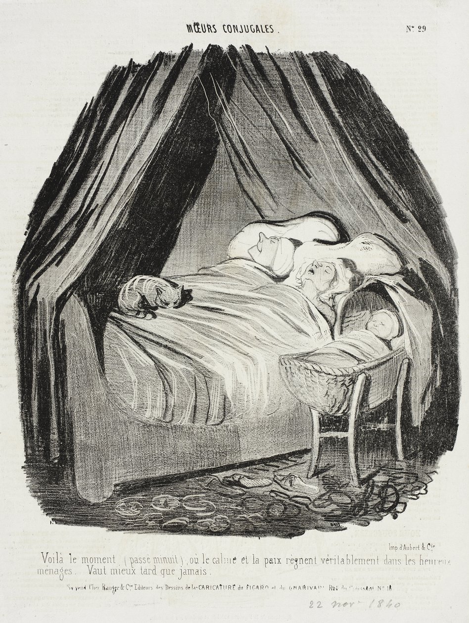 Itt van az a pillanat (éjfél után), amikor nyugalom és béke uralkodik... alkotó: Honoré Daumier