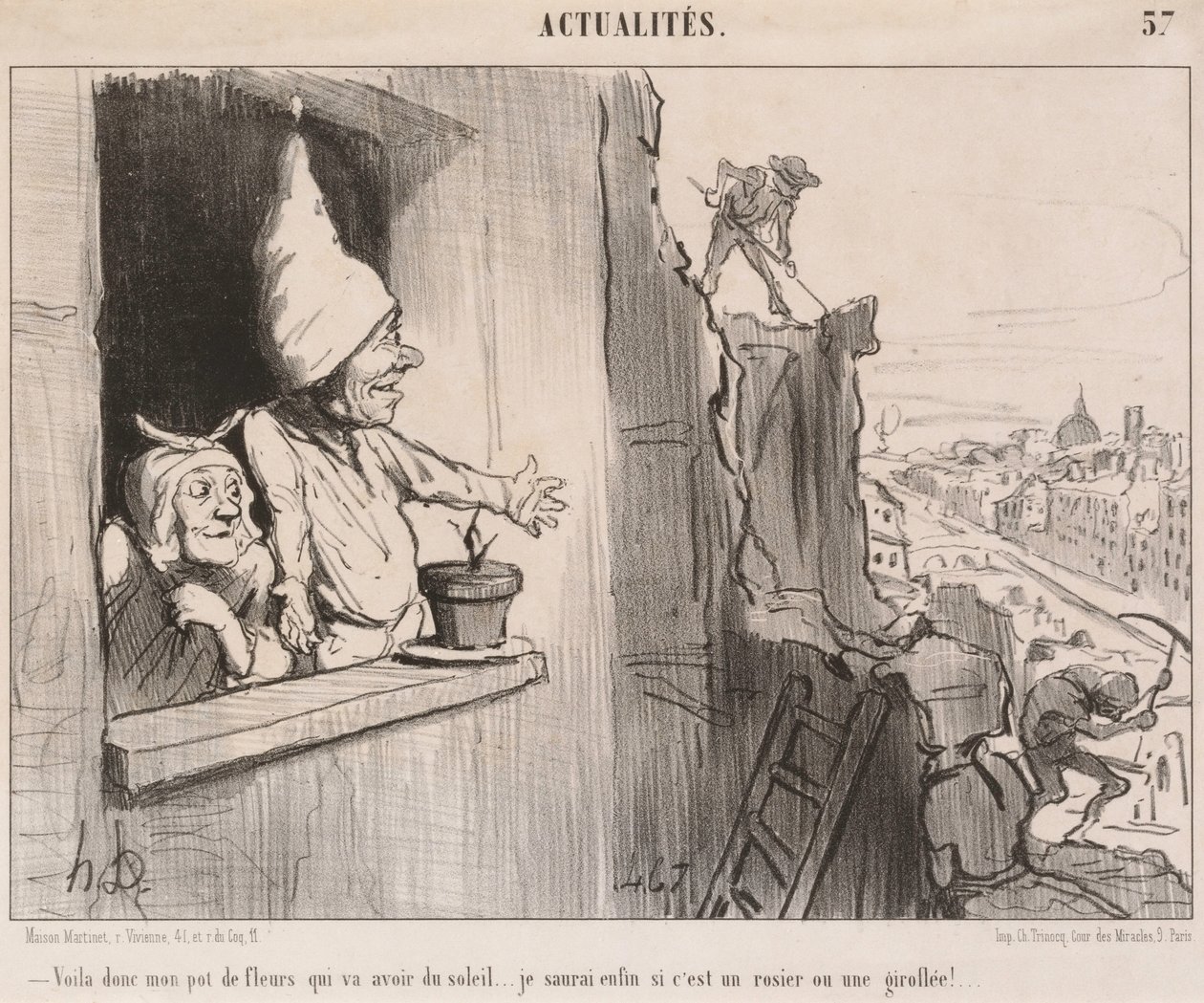 Na, hát… a virágcserepem… napfényt fog kapni… alkotó: Honoré Daumier