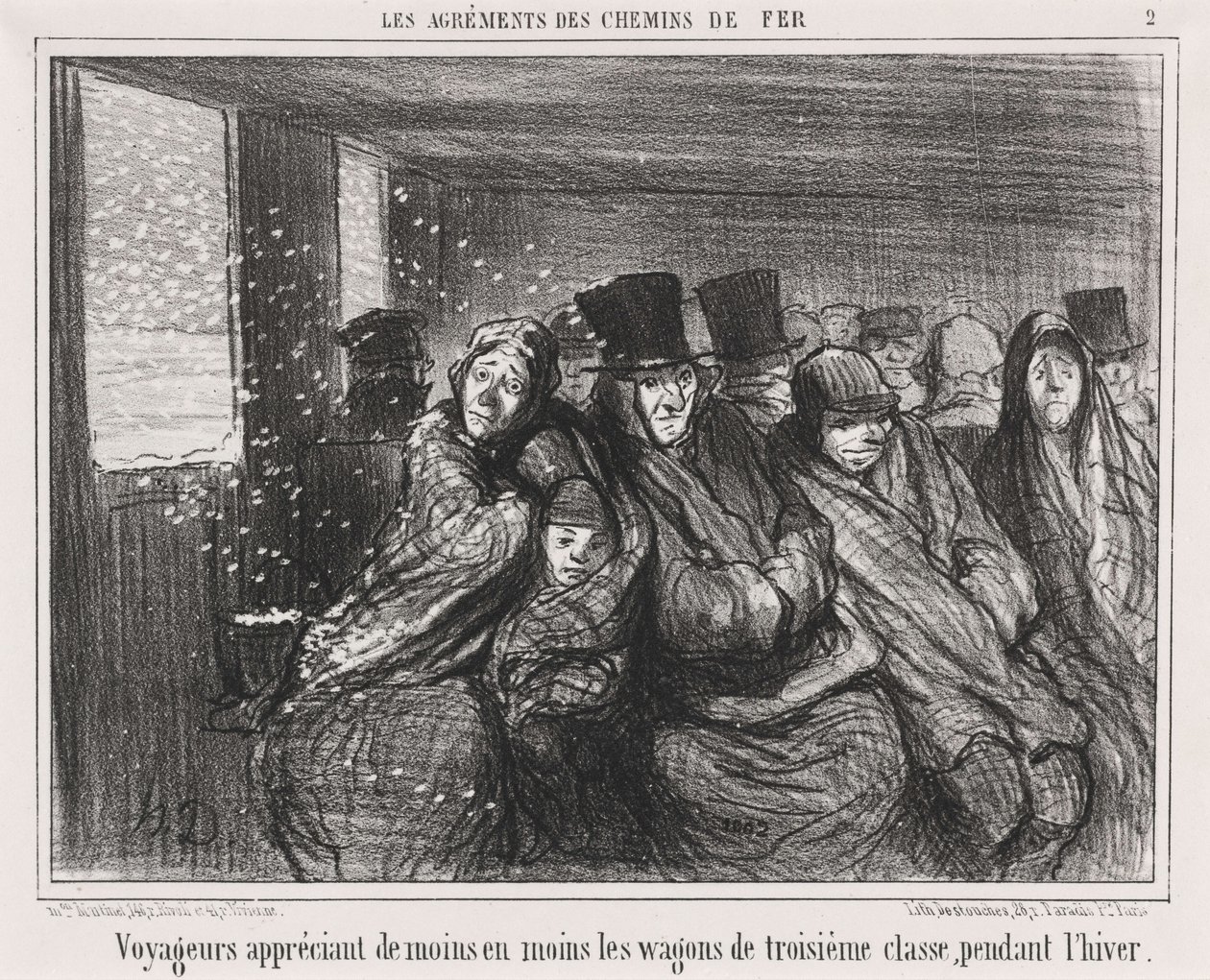 Utazók, akik egyre kevésbé értékelik a harmadosztályú kocsikat... alkotó: Honoré Daumier