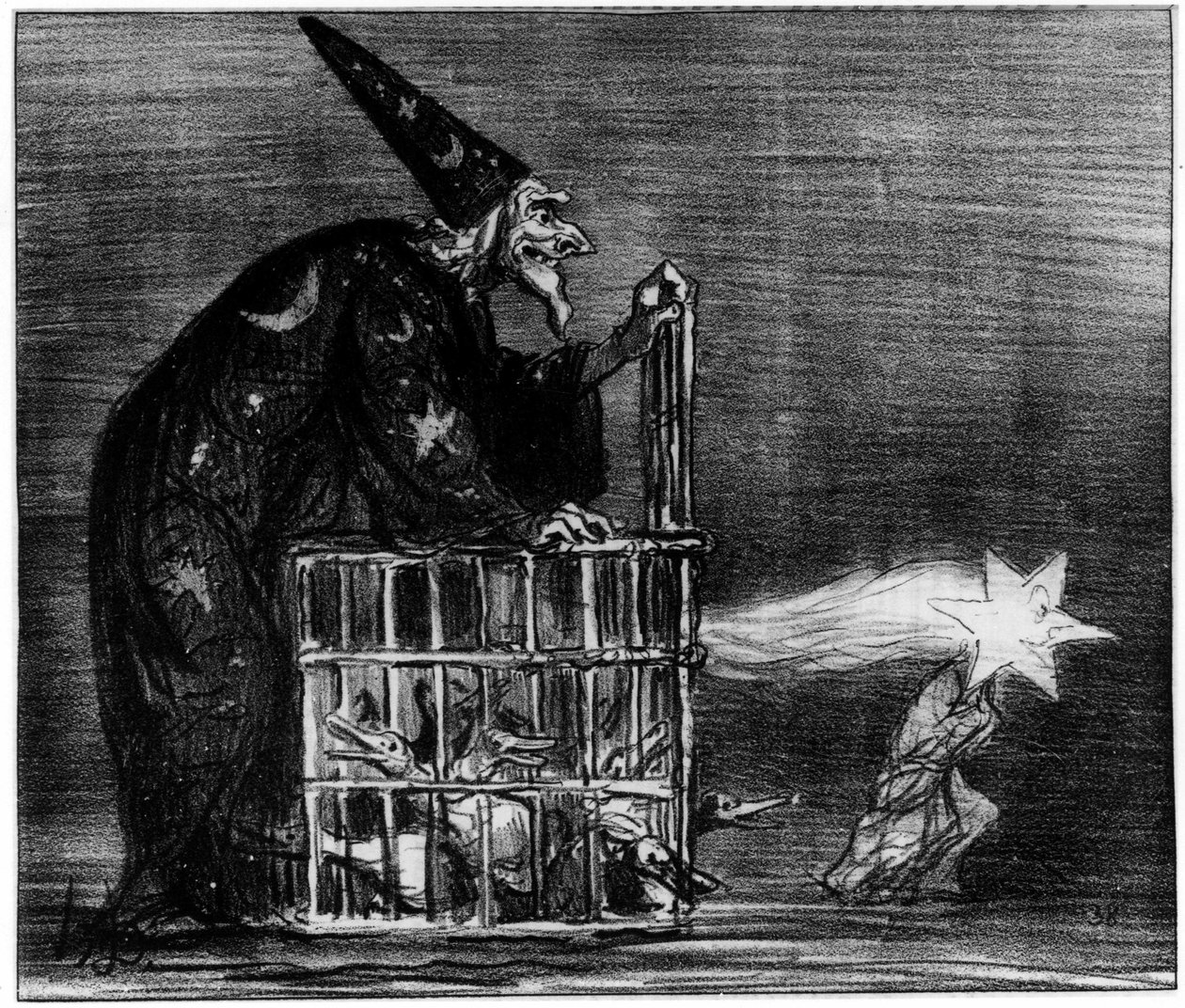 Az üstököst ábrázoló boszorkány, Honore Daumier (1808-1879) karikatúrája. alkotó: Honoré Daumier